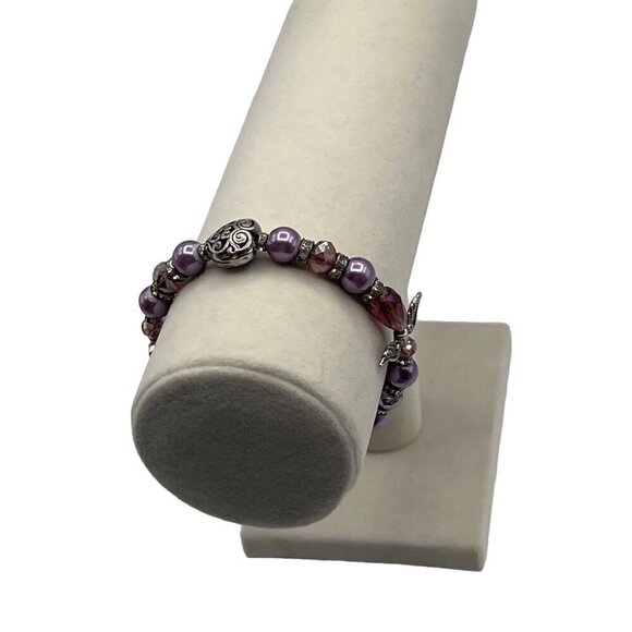 Vintage Napier Beaded Necklace & Bracelet Set With Purple & Silver Accents - Picture 12 of 12